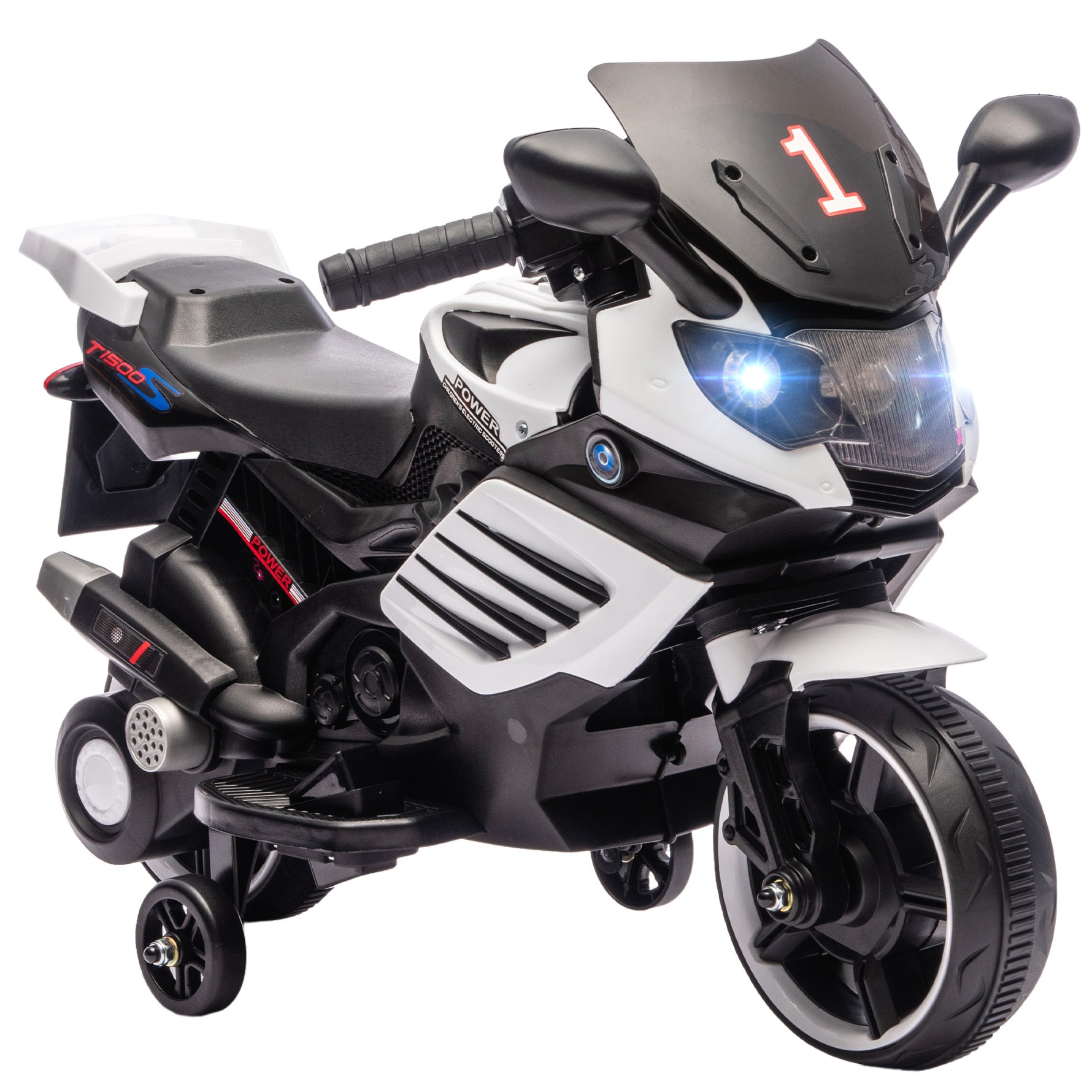 Moto électrique enfants 6 V, voiture électrique enfants avec roues d'entraînement, effets lumineux et sonores, blanc
