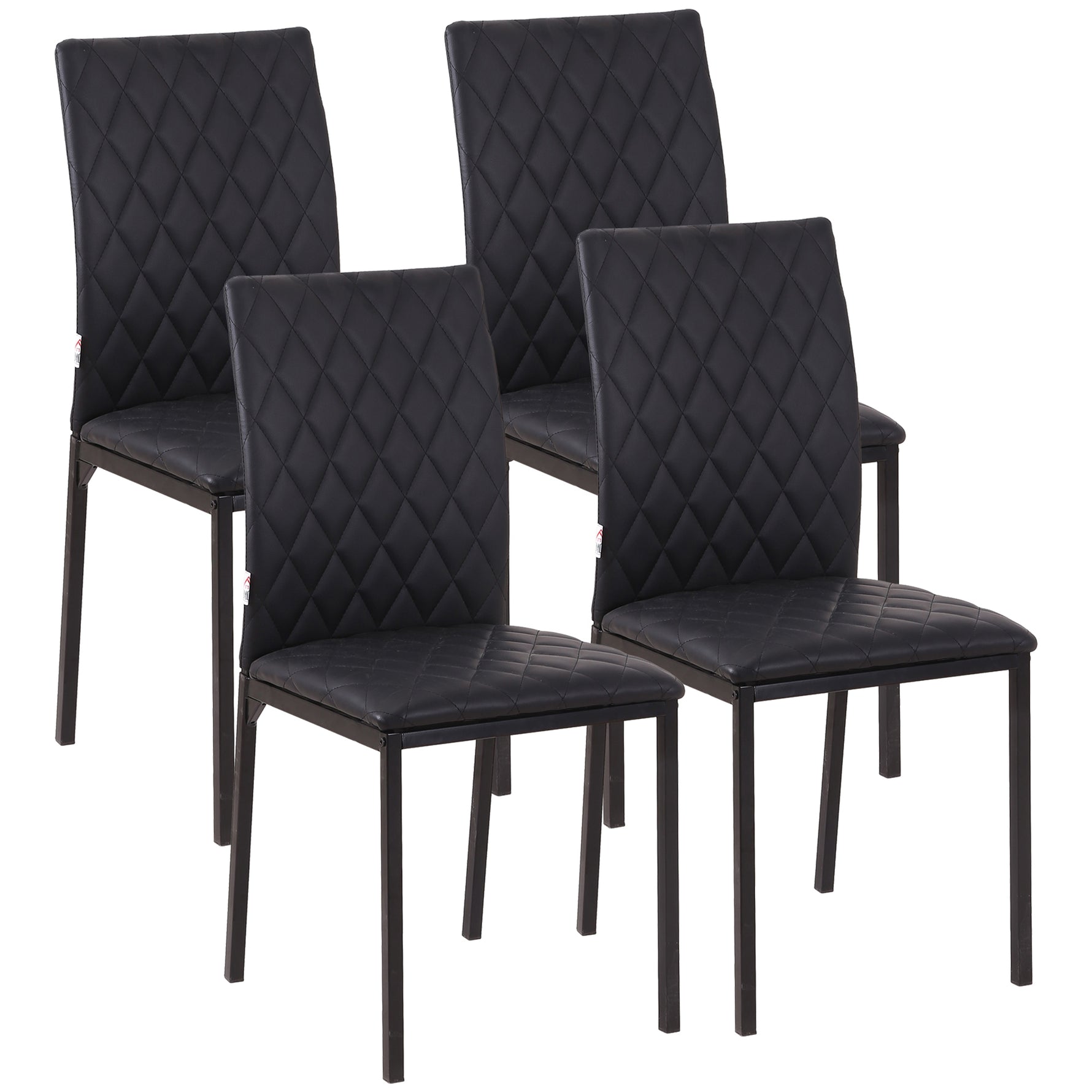 Lot de 4 chaises de salle à manger, chaises de cuisine, capitonnage rhombique et pieds en métal, 41x50x91cm, noir