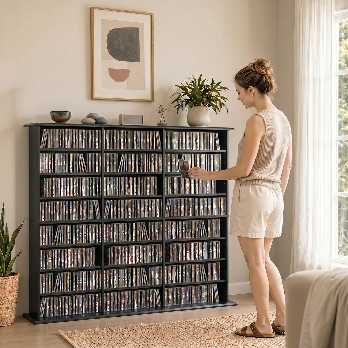 Meuble de rangement 1032 CDs / 594 DVDs, étagère multimédia, 24 compartiments et 18 étagères ajustables, noir
