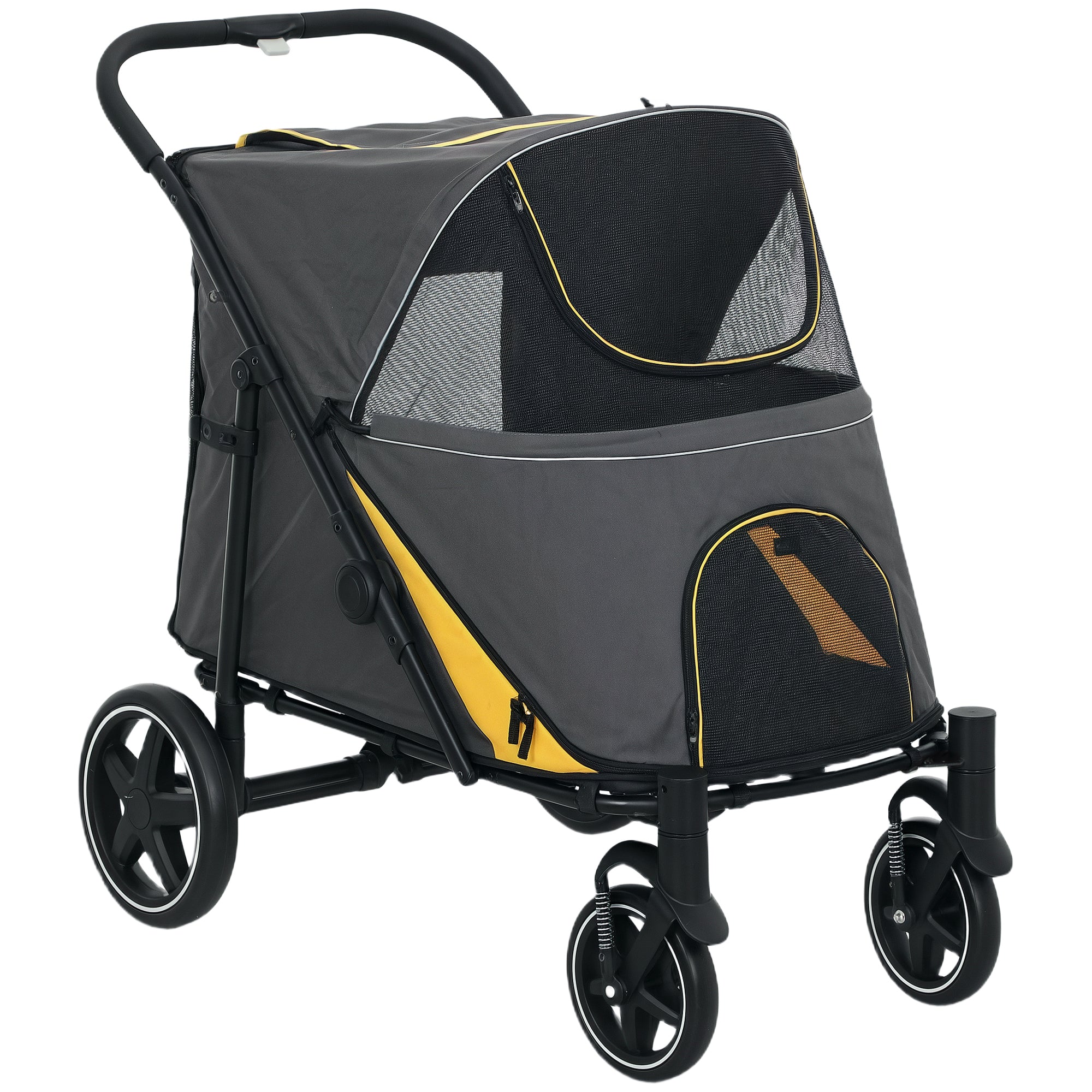 Poussette chien chariot pour chat 4 roues pliage en un clic laisse de sécurité charge 30 kg 112 x 67 x 100 cm gris foncé