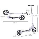Trottinette Pliable Hauteur Guidon réglable sur 4 Niveaux système de freinage arrière pour enfant adolescent pois max. 100KG dim. 88L x 37l x 75-100H cm Blanc