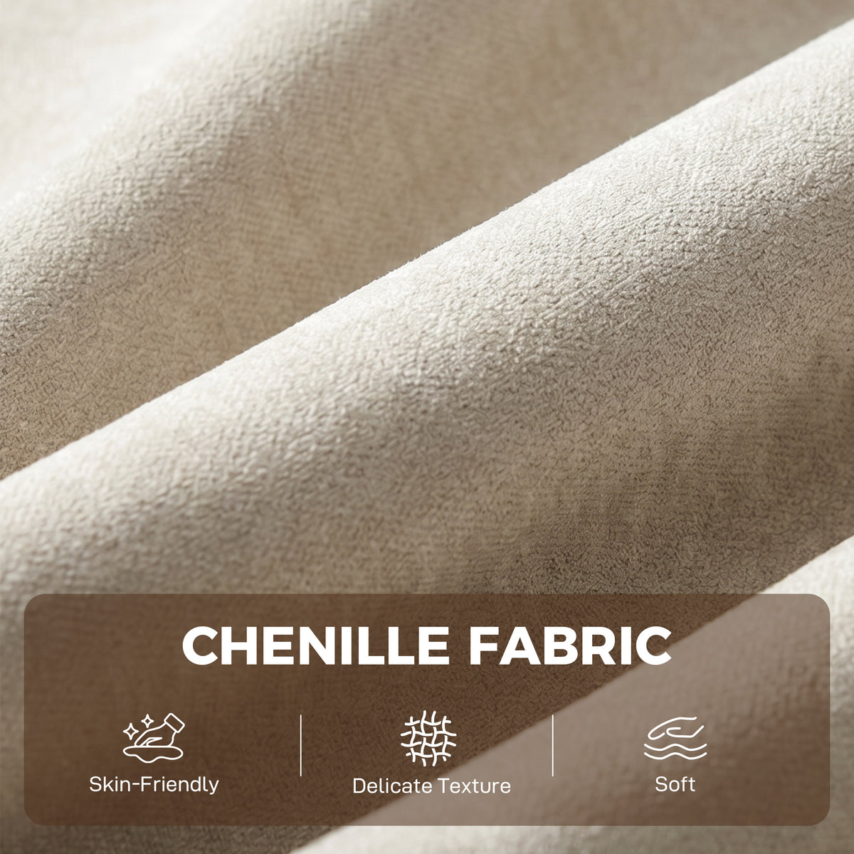 Canapé Convertible 2 Places, Canapé-Lit 3 en 1 Chenille 103cm, Dossier Réglable, 2 Oreillers, Accoudoirs en Bois, Crème-7