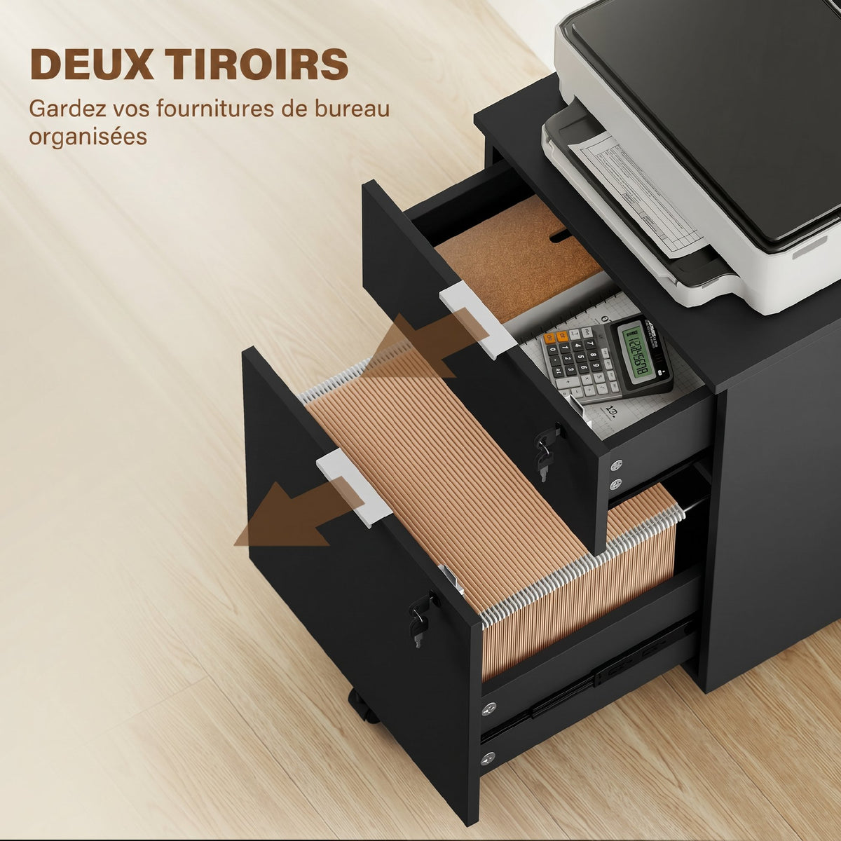 Bürocontainer, Aufbewahrungsmöbel, 2 Schubladen, 2 Hängeregistraturstangen, abschließbar mit 2 Schlüsseln, 42x40x60 cm