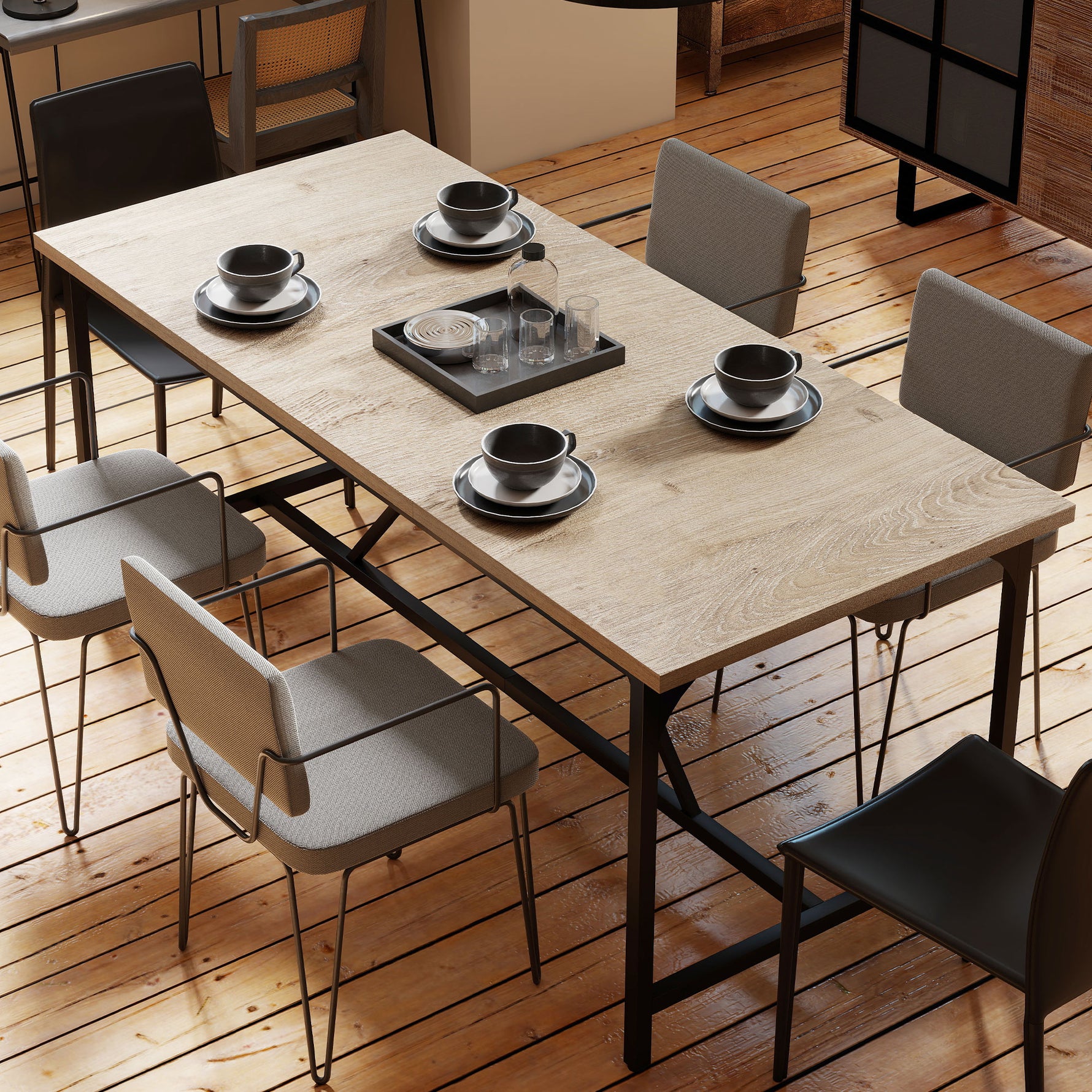 Table à manger rectangulaire pour 6-8 personnes table de cuisine style industriel 180 x 80 x 75,5 cm effet bois naturel