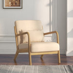 Fauteuil lounge - 3 coussins inclus - assise profonde - accoudoirs - structure bois hévéa - aspect velours beige