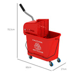 Chariot de nettoyage lavage seau de ménage 20 L avec essoreur et séparateur eau sale propre rouge 60L x 27l x 70,5H cm