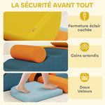 Parcours motricité bébé 9PCS, module motricité bébé en mousse avec housse amovible en revêtement velours, multicolore