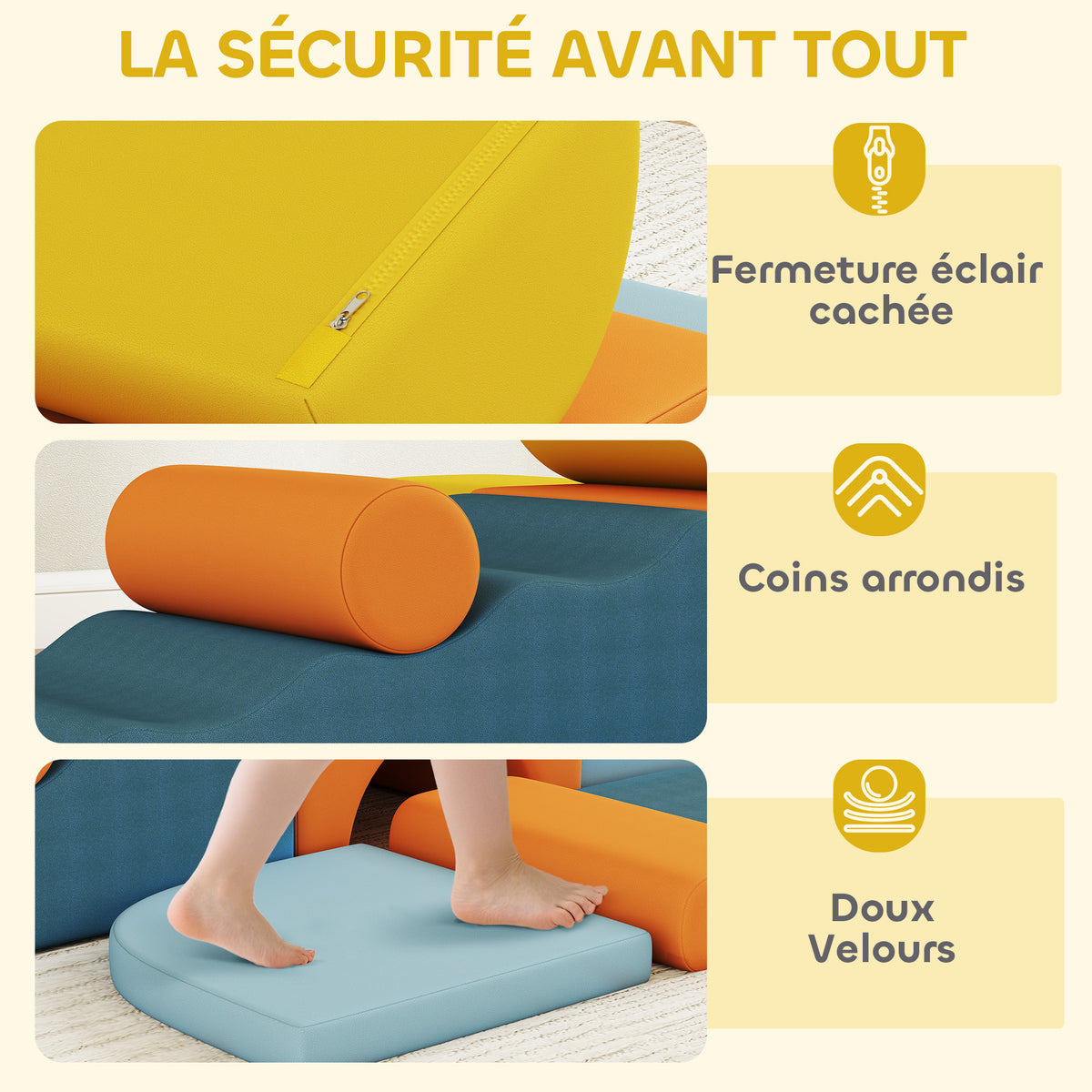 Parcours motricité bébé 9PCS, module motricité bébé en mousse avec housse amovible en revêtement velours, multicolore