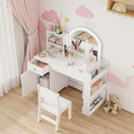 Coiffeuse pour enfants avec tabouret et miroir LED, table de maquillage pour 3 à 8 ans, 88,6 x 38,8 x 96,9 cm, blanc