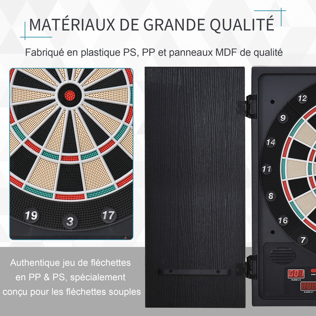 Cible jeu de fléchettes électronique refermable 27 jeux 202 variations jusqu'à 8 joueurs affichage LED