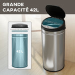 Poubelle cuisine automatique 42L acier inoxydable, poubelle à couvercle à fermeture en douceur, 30,5x30,5x68cm, argent