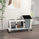 Clapier cage à lapins rongeurs sur roulettes 2 portes verrouillables - dim. 108L x 58l x 73,5H cm - bois massif
