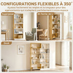 Bibliothèque d'angle rotative 350° à 5 niveaux, étagère de rangement extensible en forme L, 60-111x24x164cm, chêne