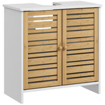 Meuble sous vasque de salle de bain 2 portes étagère réglable armoire de rangement pour lavabo 60x30x60 cm bambou blanc