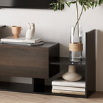Ensemble meuble TV avec banc et étagère murale style contemporain 153,6L cm - noir