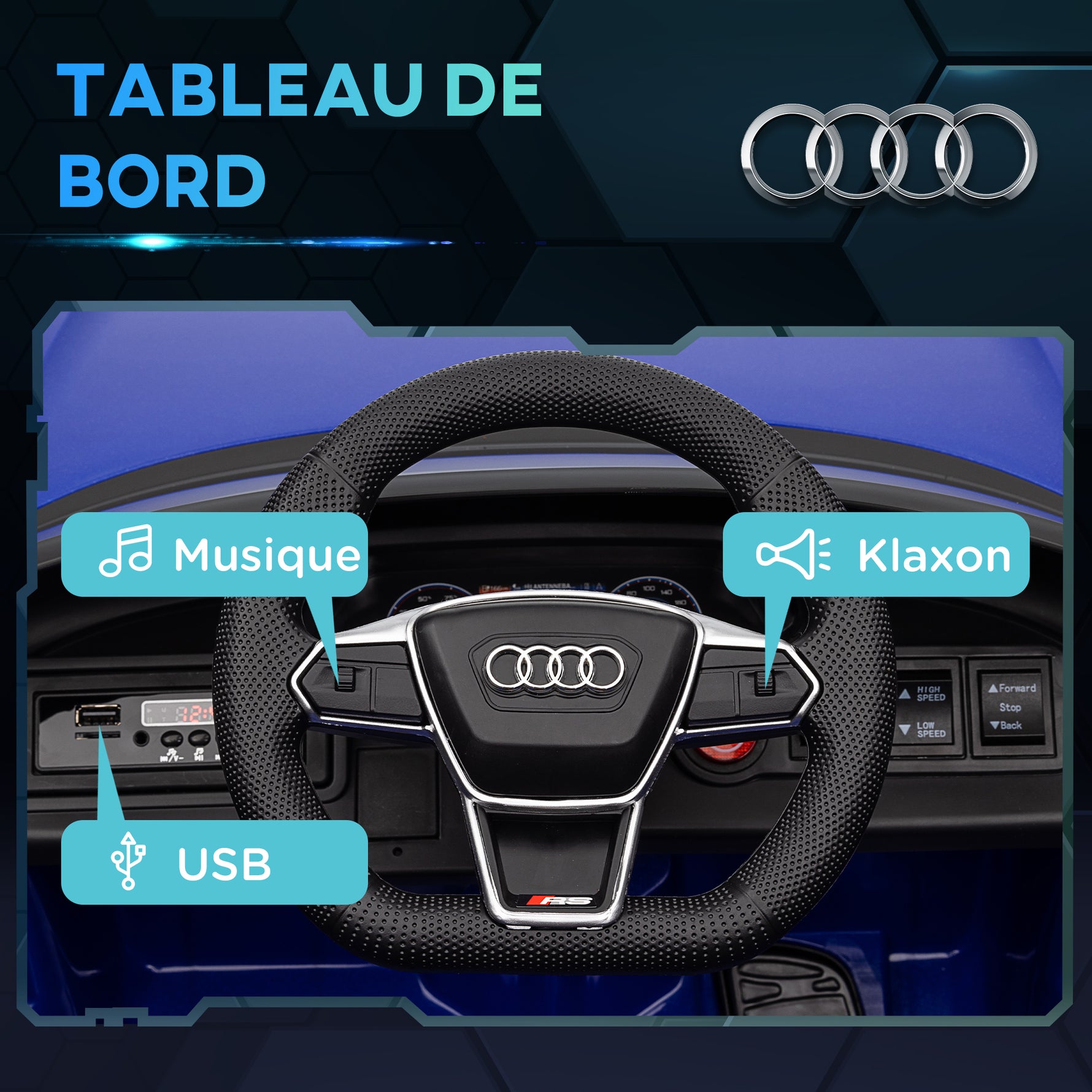 Voiture véhicule électrique enfant 12 V - télécommande parentale - effets sonores, lumineux - Audi RS E-tron GT bleu