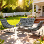 Salon de Jardin 4 Pièces avec Coussins Épais 8cm Ensemble Mobilier Extérieur en Acier et Textilène Respirant Gris