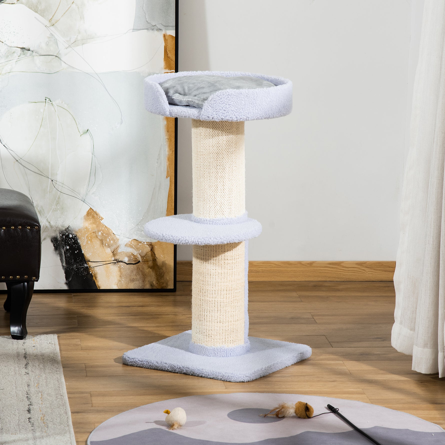 Arbre à chat avec griffoir centre d'activités 2 plateformes coussin bleu clair