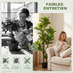 Lot de 2 plantes artificielles intérieures 150 cm, fausse plante à figuier lyre avec pot en ciment, vert