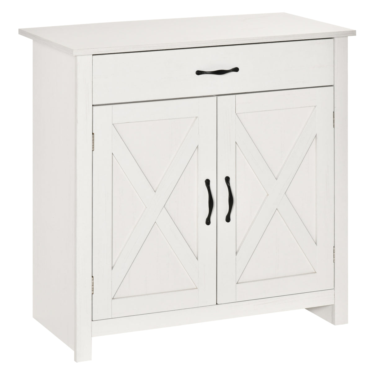Buffet salon, meuble de rangement avec tiroir, 2 portes de grange et étagère réglable, 80 x 39,7 x 80 cm, blanc
