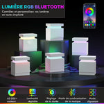 Table de chevet table de nuit lumière LED RVB panneau haute brillance avec 2 tiroirs pour salon chambre à coucher blanc