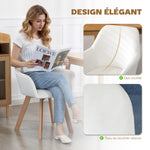 Lot de 2 chaises de salle à manger Fauteuil Assise rembourrée en tissu effet velours Pieds en bois, crème
