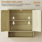 Armoire murale salle de bain avec miroir, 56 x 13 x 58 cm, meuble salle de bain avec Portes Miroir Doubles Bois Naturel