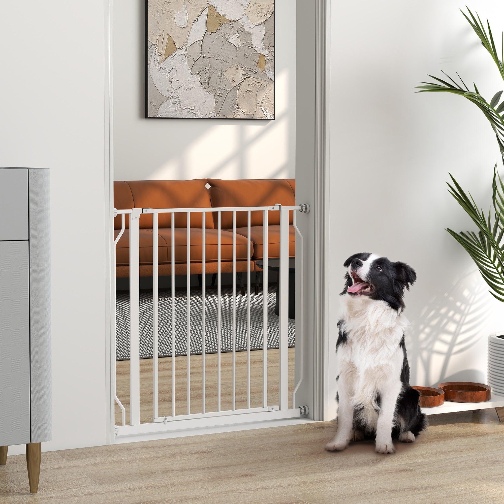 Cancelletto di sicurezza cancelletto per animali domestici lunghezza regolabile dim. 75-85L x 76A cm bianco