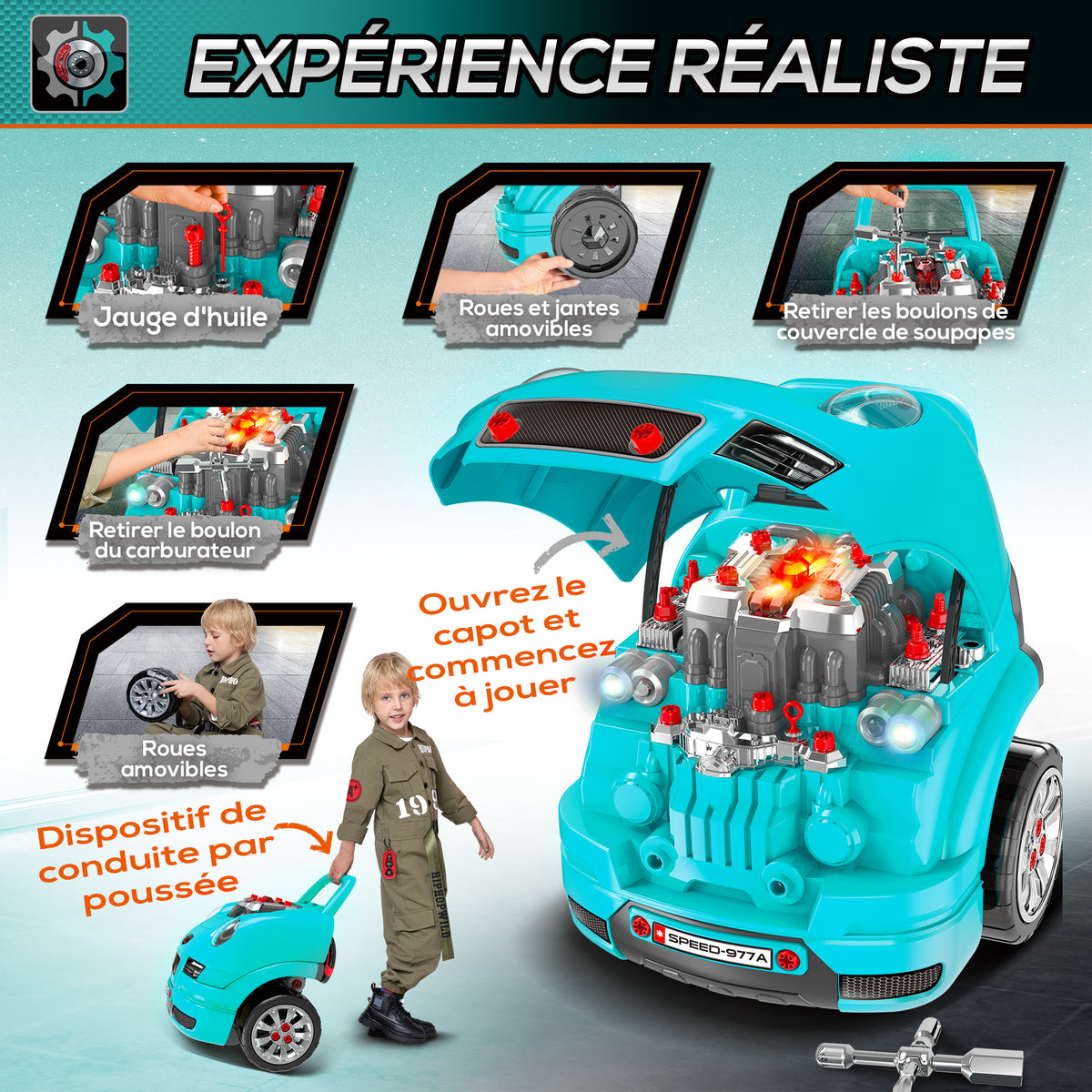 Camion mécano 2 en 1 jouet bricolage enfant jeu d'imitation mécanicien nombreux qccessoires total de 61 pièces bleu