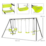 Balançoire 4 agrès portique avec balançoire - dim. 3,55L x 1,84l x 1,86H m métal époxy anticorrosion PE Gris