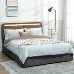 Lit coffre 140 x 190 cm avec éclairage LED, tête de lit réglable, cadre de lit double, sommier à lattes en bois, gris
