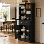 Buffet meuble cuisine rangement armoire de cuisine 4 portes dont 2 portes vitrées et 1 tiroir étagères réglables - noir