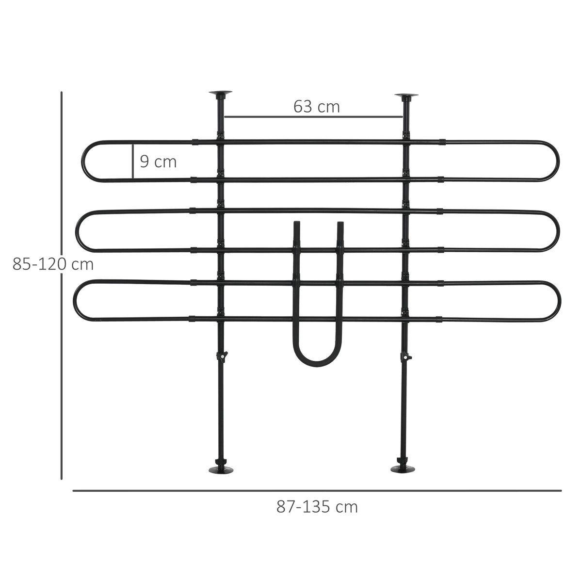 Grille de séparation voiture pour chien réglable, largeur : 87-135 cm, hauteur : 85-120 cm, barrière de sécurité universelle en acier, pour coffre de voiture pour chien, noir