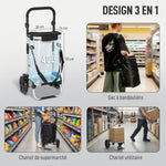 Chariot de courses pliable 40 L caddie de courses portable à roulettes avec poignée télescopique, 45,5x35,5x97cm, noir