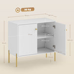 Buffet salon, meuble de rangement avec double porte cannelée, étagère réglable, pieds en acier, 80 x 39,1 x 76 cm, blanc
