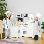 Cuisine pour Enfant 3-6 ans Jeu d'imitation Nombreux Accessoires rangements évier, robinet, four, micro-ondes, hotte, téléphone et réfrigérateur Blanc