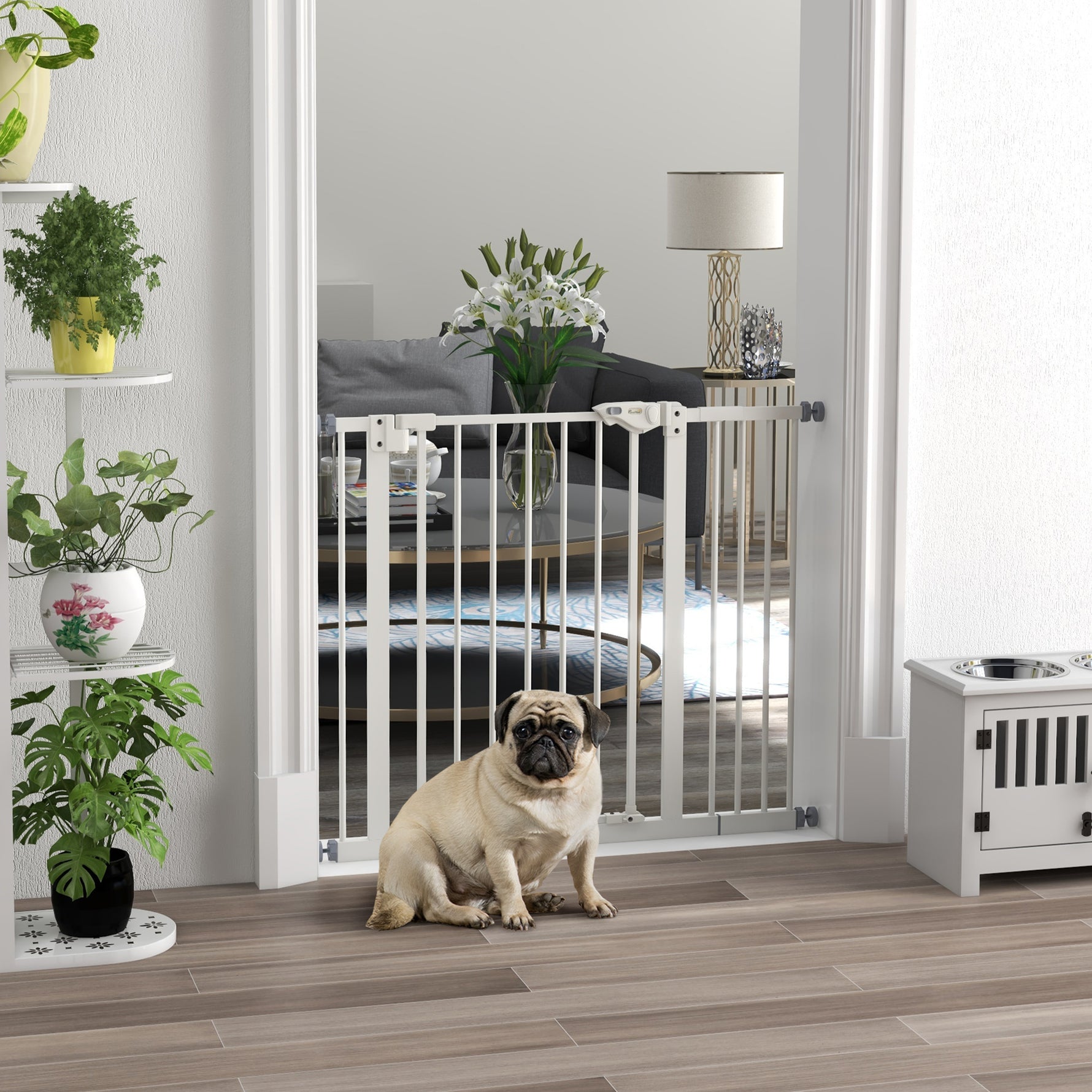 Barrière de sécurité animaux porte fermeture automatique système de double verrouillage sans perçage 1 extension blanc