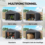 Abri de jardin tente de stockage imperméable abri moto porte enroulable fermeture éclair, 200 x 238 x 183 cm, gris foncé