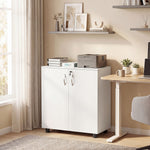 Armoire de bureau à 2 niveaux, meuble de rangement bureau avec 2 portes, serrures et clés, 80x40x80cm, blanc