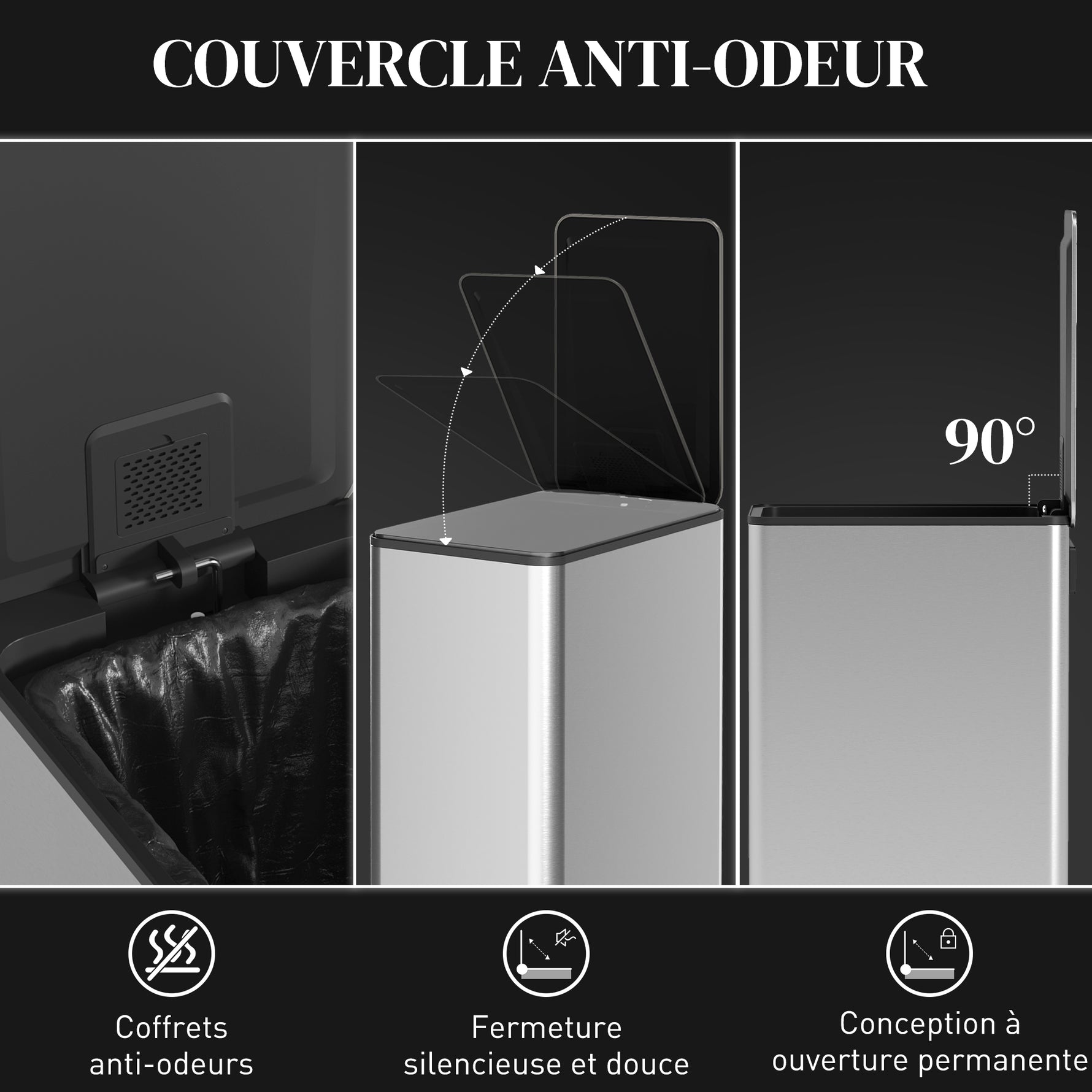 Poubelle de cuisine 20L, en acier inoxydable avec couvercle à fermeture douce, compacte avec seau intérieur amovible