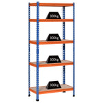 Étagère en métal de garage 5 niveaux capacité 1500 kg 80 x 40 x 182 cm bleu orange