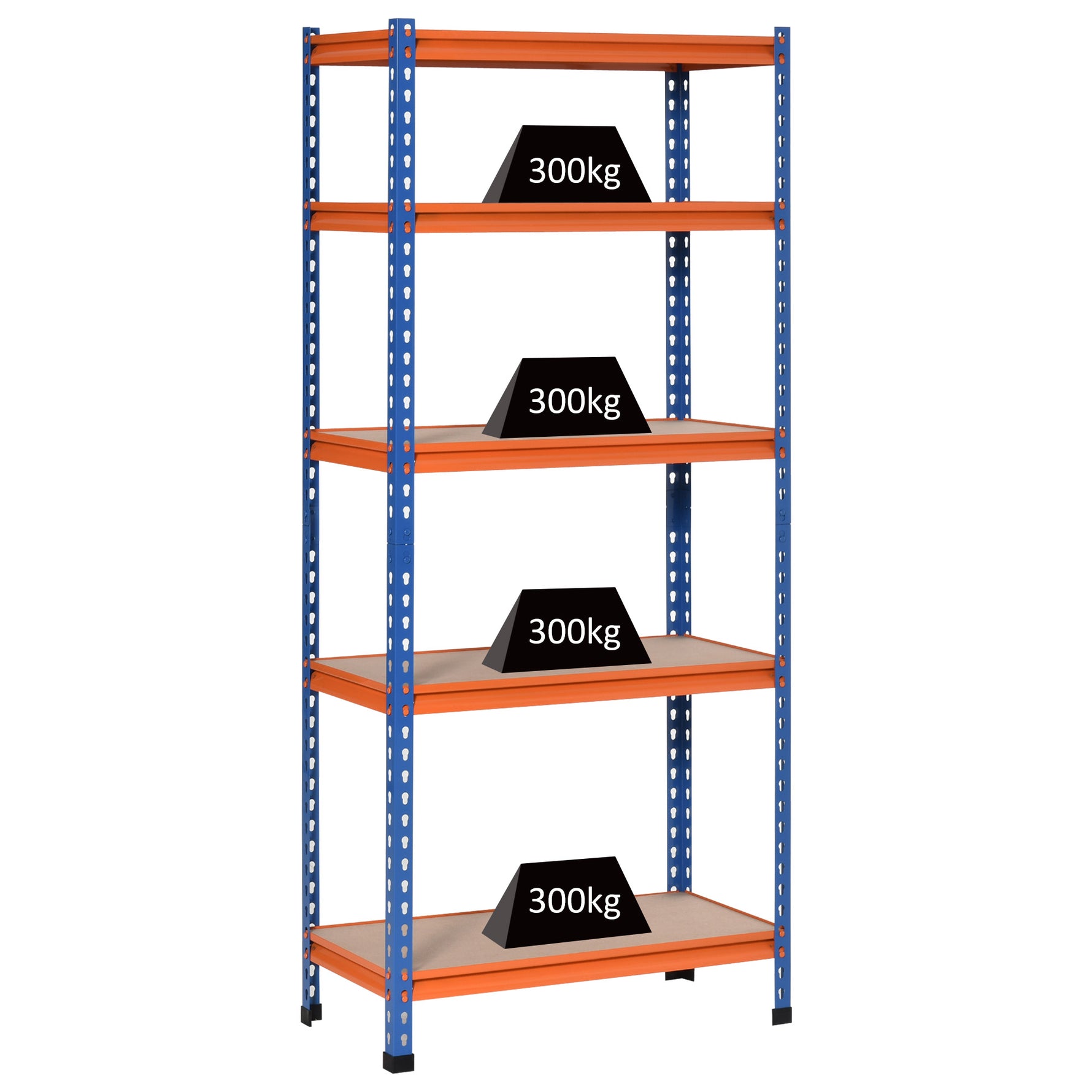 Étagère en métal de garage 5 niveaux capacité 1500 kg 80 x 40 x 182 cm bleu orange