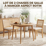 Lot de 2 chaises de salle à manger, chaises de cuisine avec assise rembourrée, dossier effet rotin, crème et chêne