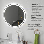 Miroir rond lumineux LED de salle de bain Ø 80 cm mural avec éclairage 3 couleurs interrupteur tactile 46W blanc argent