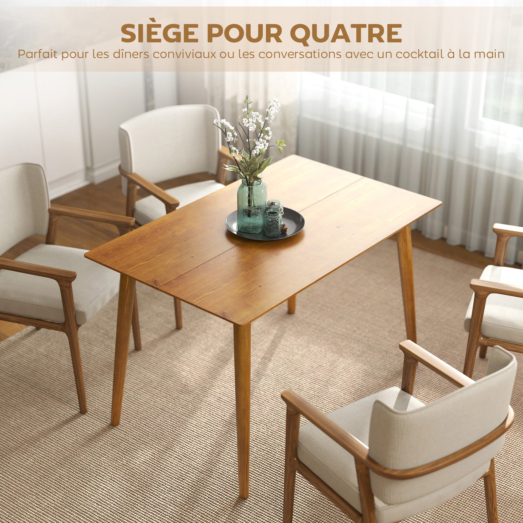 Table de salle à manger design grand plateau 4-6 personnes en bois dim. 120L x 75l x 76H cm