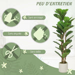 Lot de 2 plantes artificielles 120 cm Figuier lyre arbre artificiel avec pot en plastique et tronc en bois massif, vert