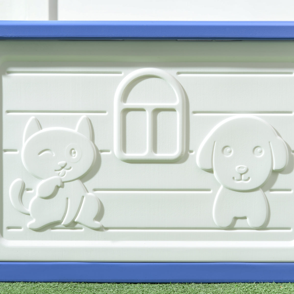 Niche pour chien extérieure en plastique maison pour chiens avec bouches d'aération bleu et blanc
