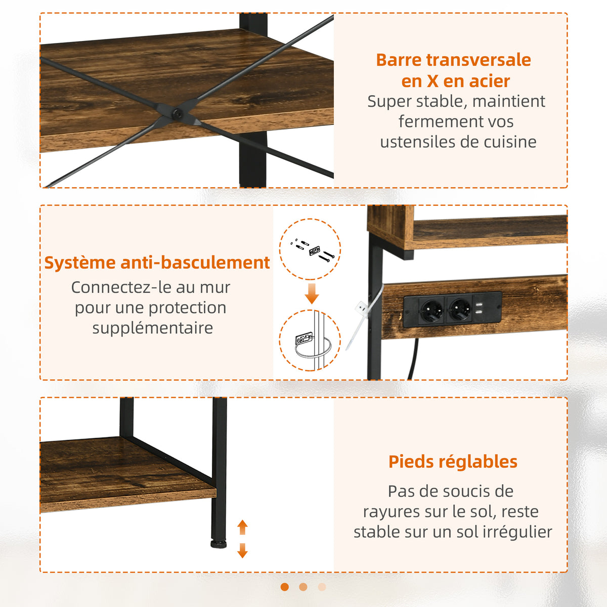 Küchenregal Mikrowellenhalterung mit 2 USB-Ladegeräten und 2 Steckdosen, 5 Haken und verstellbarem Fachboden
