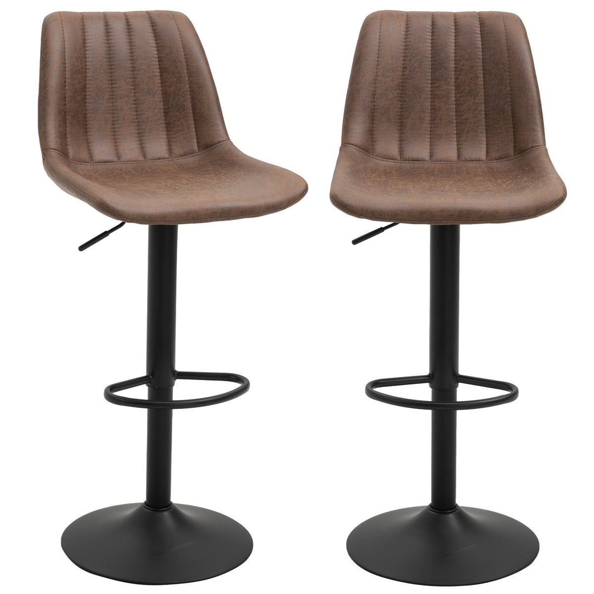 Lot de 2 tabourets de bar style vintage hauteur réglable pivotant avec repose-pied marron