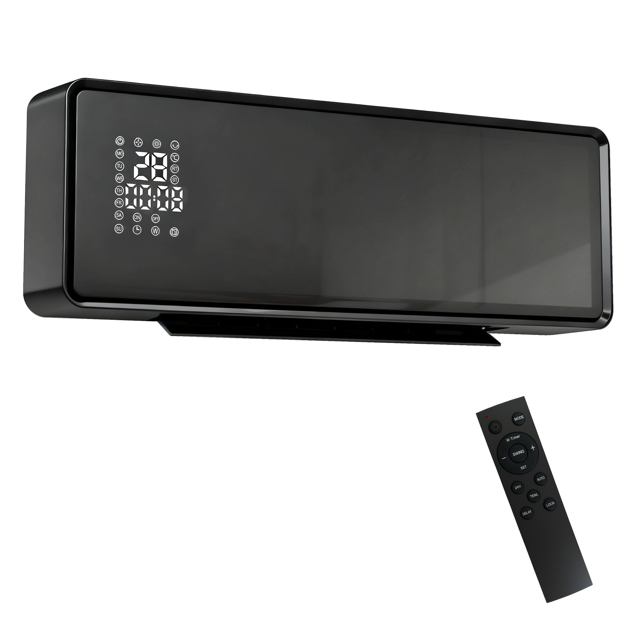 Chauffage mural en céramique 1000/2000W, radiateur électrique, ventilateur, thermostat, minuterie, 54x18,7x12,3cm, noir